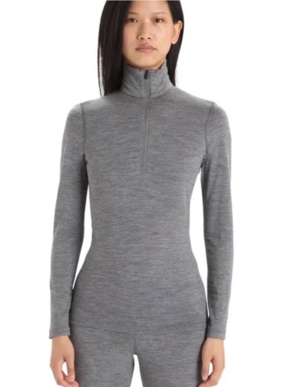 Icebreaker Women's 200 Oasis Long Sleeve Gray Half-Zip Merino Wool Sweater Large